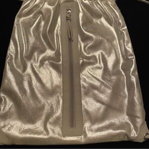 Shimmering Silver Drawstring Bag. Refer to measurements in photos
